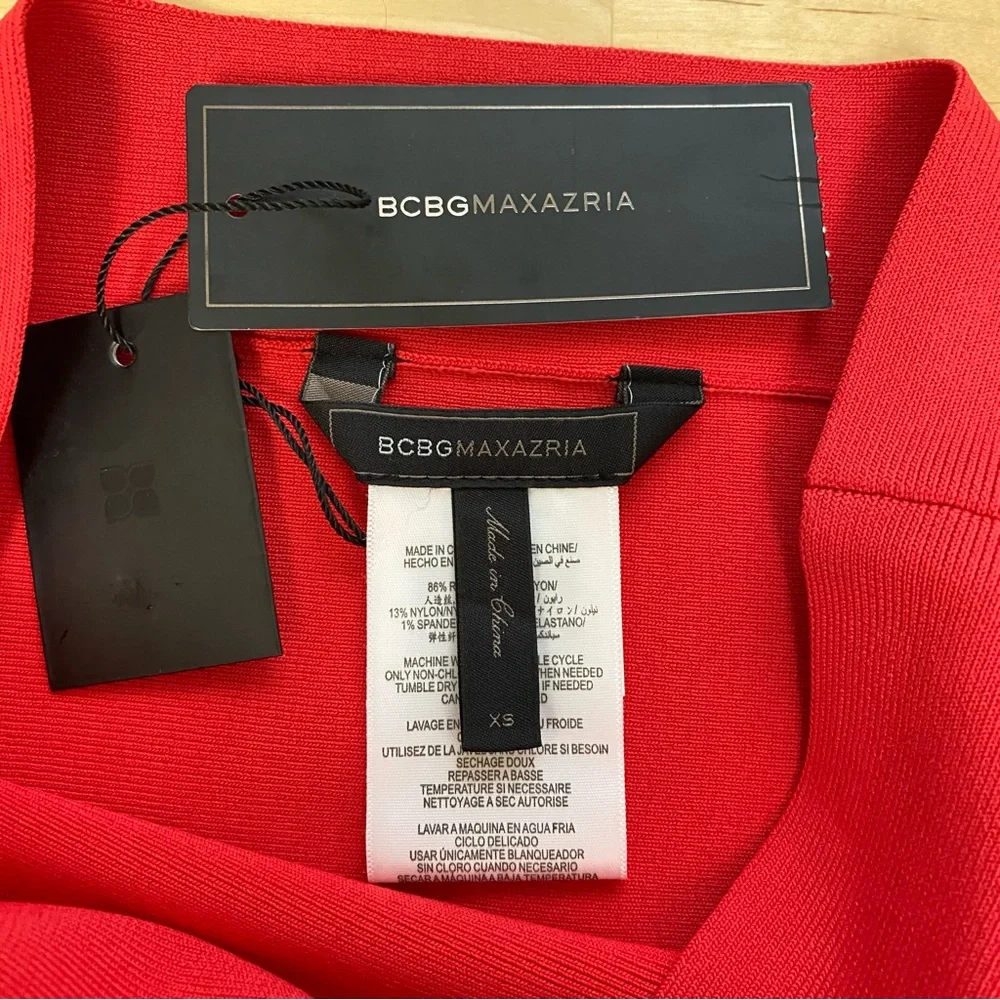 *NWT* BCBGMaxAzria Joelle Holiday NYE Chic Color Block Mini Skirt Redberry Combo